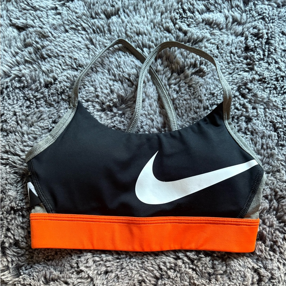 Nike Women's Black and Orange Sports Bra